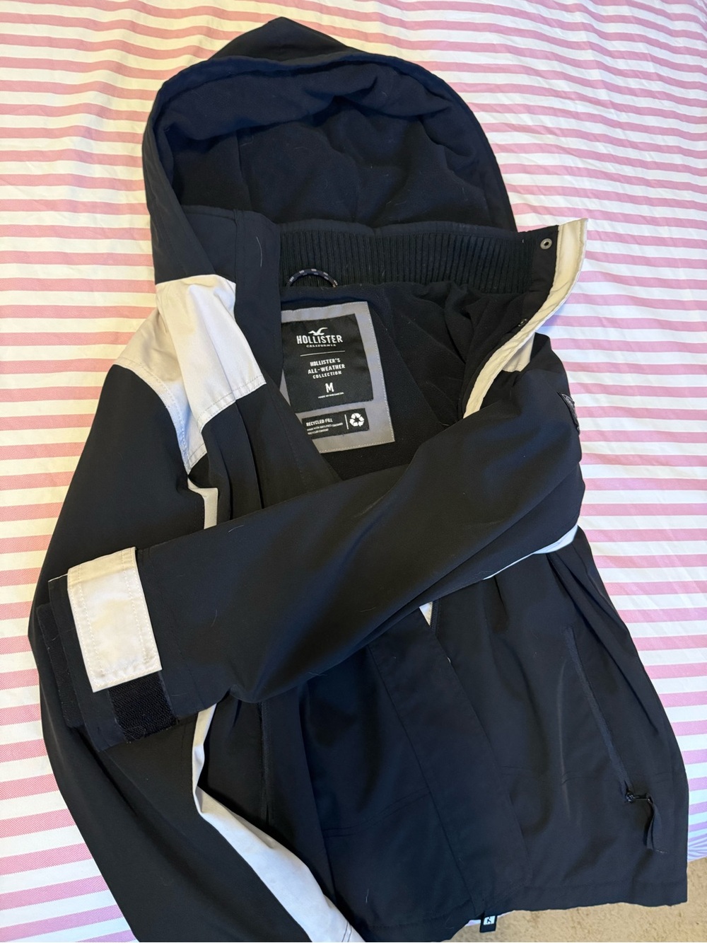 Hollister Black and White Hooded Shell Jacket